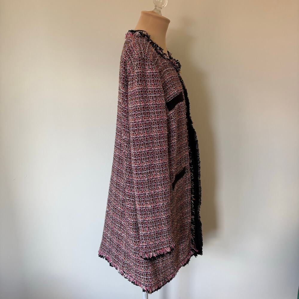 Pinko Tweed Old Money Coquette Open Pink Multi Cotton Jacket EUC Size US 10 - Picture 11 of 16